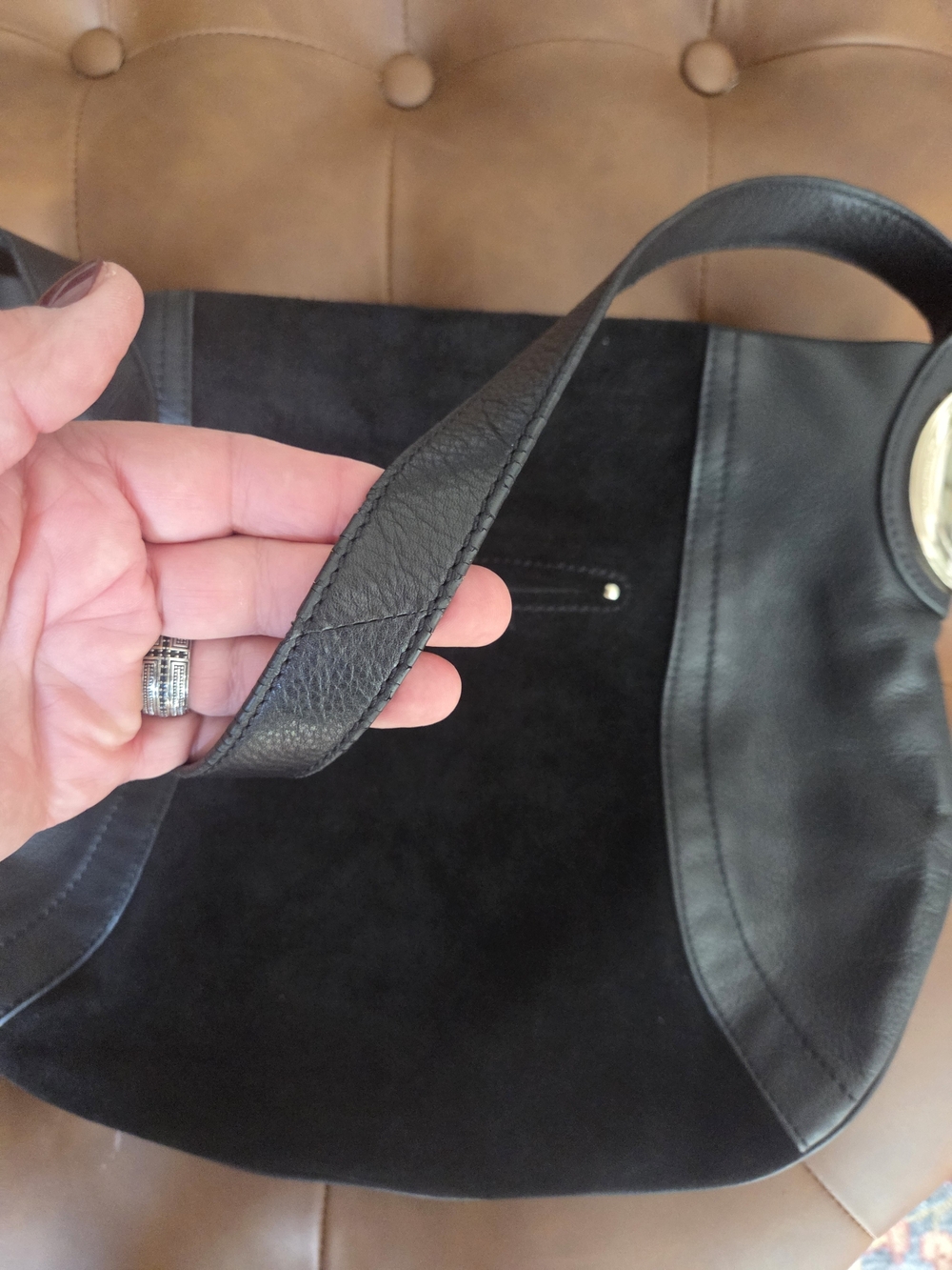 b. makowsky Black Suede & Leather Shoulder Bag with Gold Accents - Picture 5 of 14